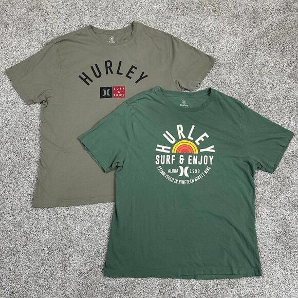 Hurley Other - Hurley Mens T Shirt XL Green Olive Set of Two Beach Bundle‎ Crew Cotton Graphic